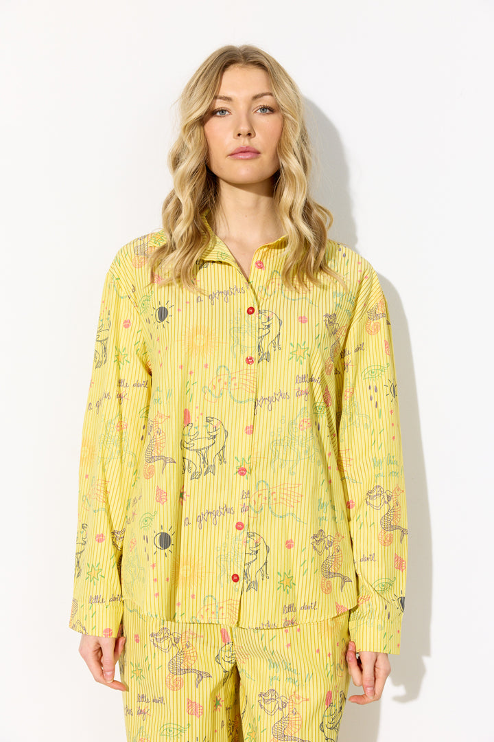 HUNKØN Zoe Shirt Skjorter Yellow Sea Creatures Art Print