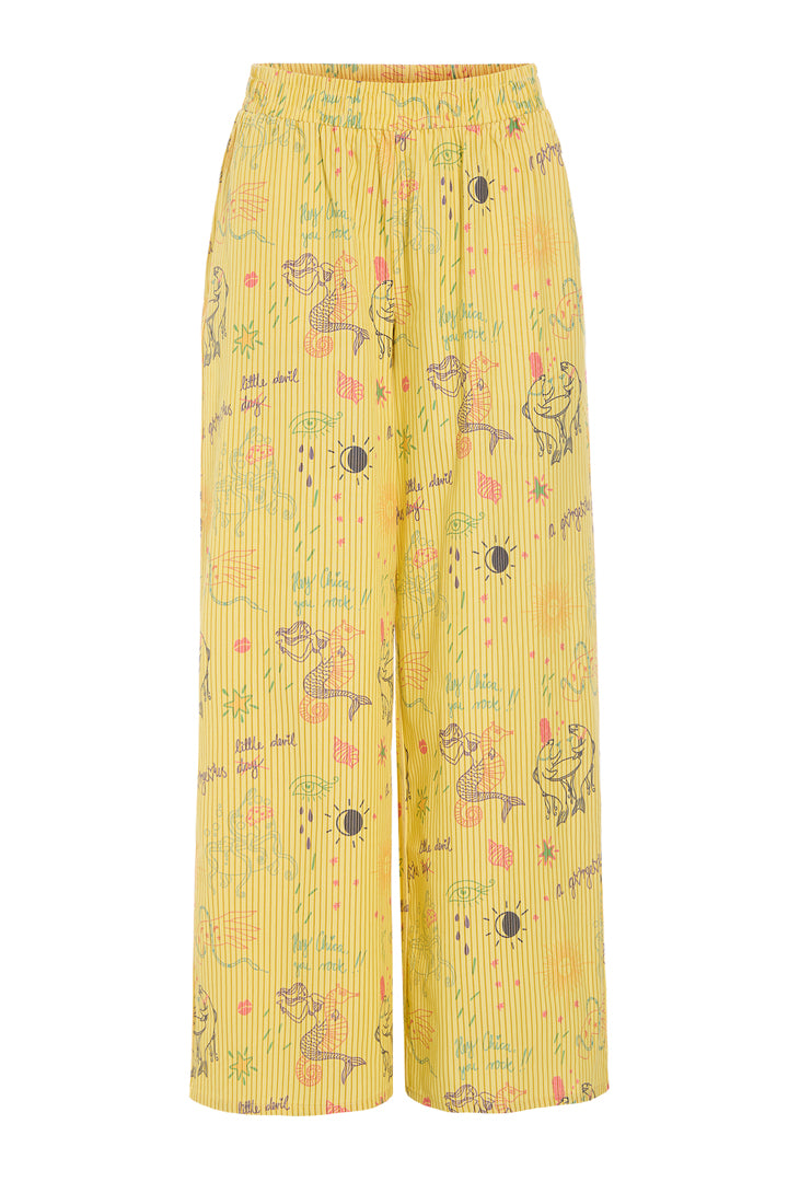 HUNKØN Zoe Trousers Bukser Yellow Sea Creatures Art Print