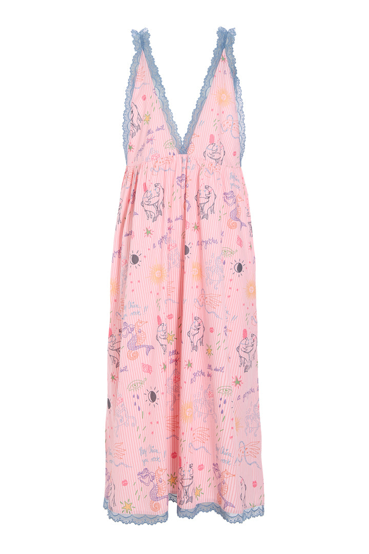 HUNKØN Zoenna Dress Kjoler Pink Sea Creatures Art Print