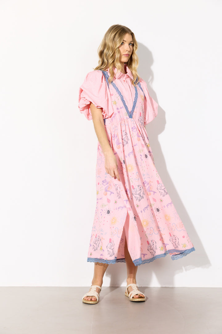 HUNKØN Zoenna Dress Kjoler Pink Sea Creatures Art Print