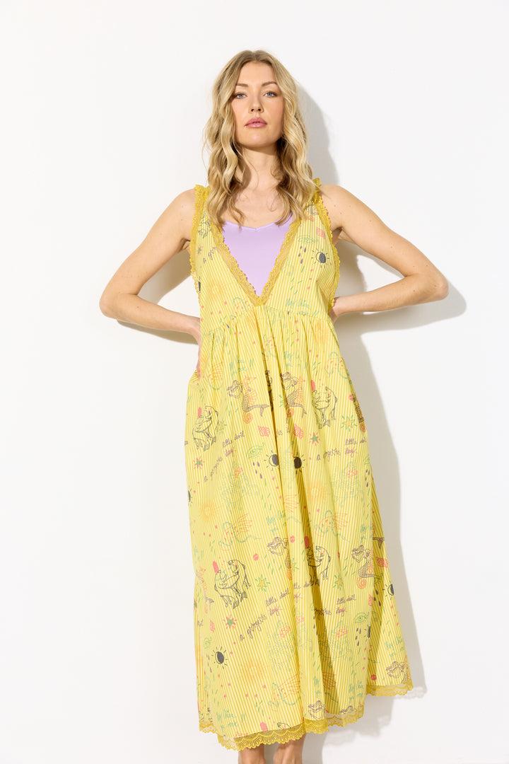 HUNKØN Zoenna Dress Kjoler Yellow Sea Creatures Art Print