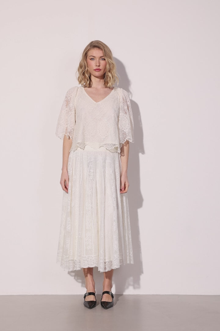 HUNKØN Lulu Lace Blouse Bluser Cream Lace