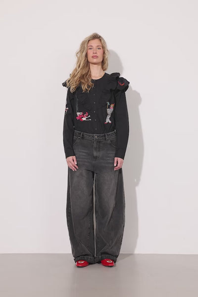 HUNKØN Nola Ruffle Shirt Skjorter Black