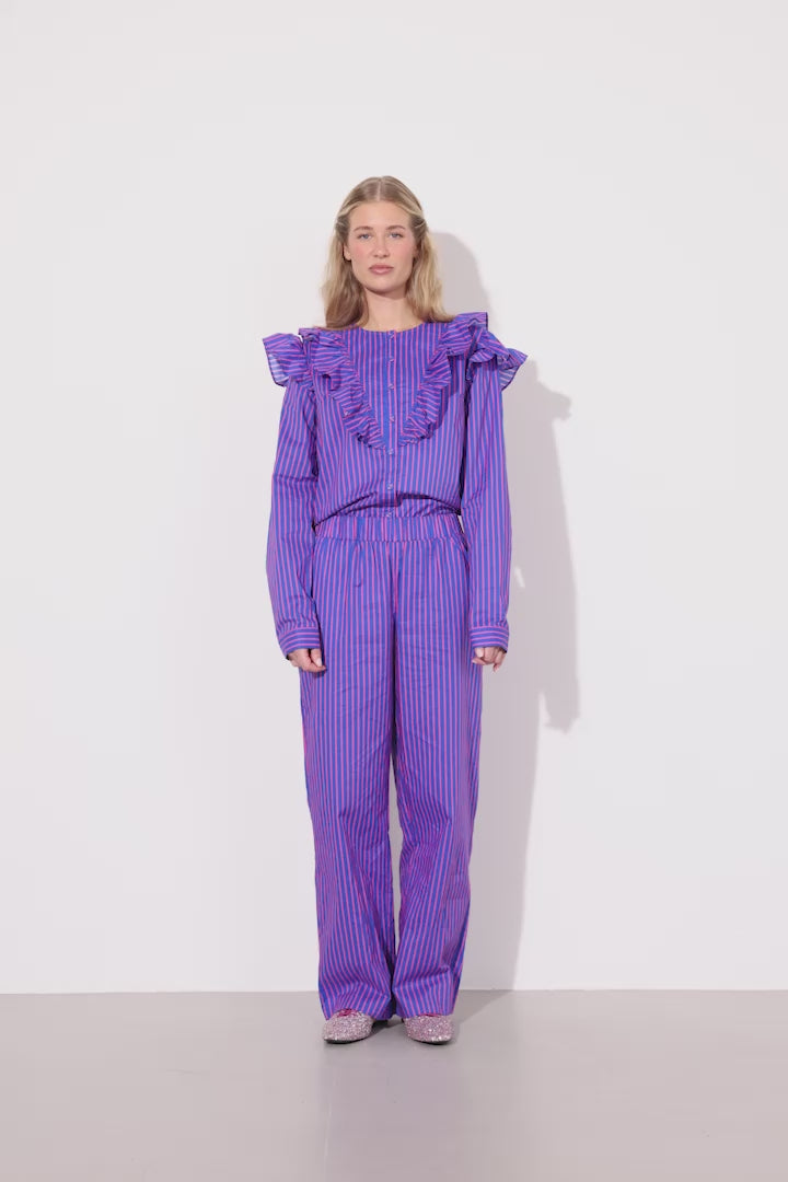 HUNKØN Lucinda Ruffle Shirt Skjorter Blue Striped