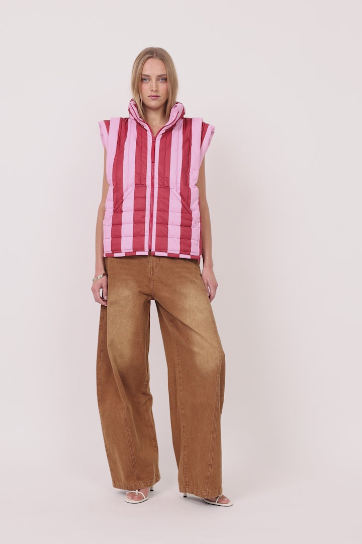 HUNKØN Merle Short Vest Vests Red Striped