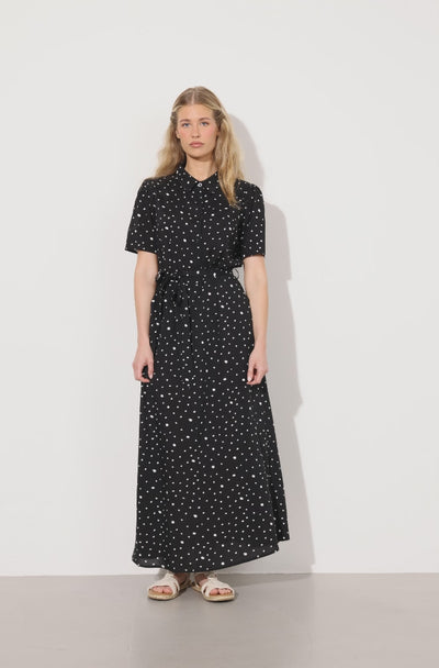 HUNKØN Kris Long Dress Kjoler Black w/White dots